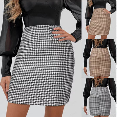 Chic Houndstooth Women's Pencil Skirt with Elastic Waist