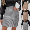 Chic Houndstooth Pencil Skirt with Elastic Waist