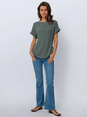 Women's Ribbed T-Shirt with Rolled Sleeves