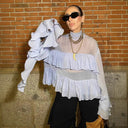 Chic Women's Ruffle Top with Stylish Accents