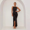 Chic Satin Evening Gown with Stylish Slit