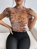 Artistic Print Women's Turtleneck Bodysuit