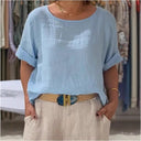 Women’s Linen Blouse with Rolled Sleeves - Relaxed Fit Style