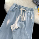 Women's Denim Trousers with Elastic Waist and Handy Pockets