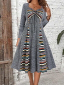 Unique Patterned Women's Dress with Button-Embellished Waist