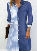 Diagonal Stripe Women's Shirt Dress with Classic Buttons