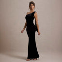 Chic Asymmetrical Strap Evening Dress with Slit