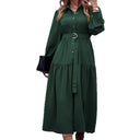 Chic Women's Dress with Fitted Belt & Button Detail