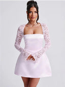 Chic Women's Dress with Lace Sleeves