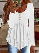 Chic Layered Long Sleeve Blouse with Button Accents