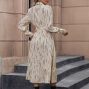 Chic Women's Long Sleeve Printed Shirt Dress with Tie Belt