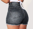 Chic High-Waisted Denim Shorts with Frayed Hem