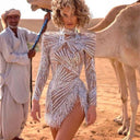 Stunning Sequin Dress with Sheer Accents and Fringes