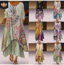 Artistic Floral Maxi Dress with Asymmetrical Hem