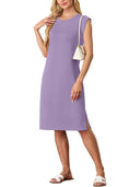 Chic Midi Dress with Side Slits and Round Neck