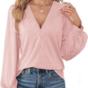 Chic V-Neck Blouse with Puff Sleeves for Women