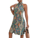Colorful Paisley Halter Neck Dress for Women
