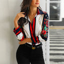 Floral Print Long Sleeve Blouse with Chain Design for Women