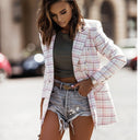 Chic Checked Blazer Jacket with Double Buttons