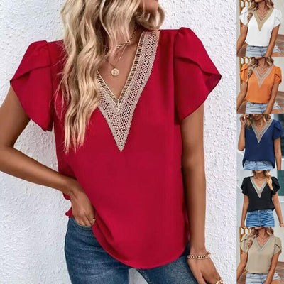 Lace-Accented Women's Blouse with Stylish Puff Sleeves