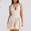 Playful Floral Women's Short Dress with Deep V-Neck