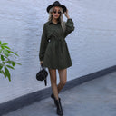 Stylish Women's Shirt Dress with Waist Tie & Pocket Details