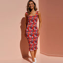 Floral Midi Dress with Ruffle Accents for Women