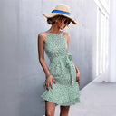 Women's Halter Dress with Flowing Hem & Adjustable Belt