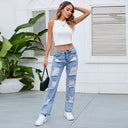High Waist Destroyed Mom Jeans for Women