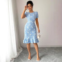 Floral Lace Midi Dress with Ruffled Hem for Women