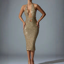 Glamorous Sequin Midi Dress with Deep V-Neck