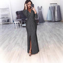 Chic Wrap Dress with Side Slit and Glamorous Accents