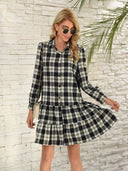 Chic Women's Checkered Dress with Ruffled Blouse Style