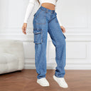 Women's High-Waisted Cargo Jeans with Ample Pockets
