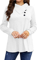Women's Long Sleeve Blouse with Asymmetrical Collar & Button Trim