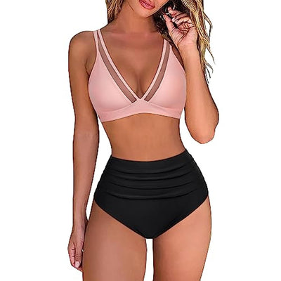 Stylish Women's High-Waisted Tiered Animal Print Bikini