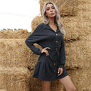 Women's Long-Sleeve Button-Up Dress with Adjustable Waist