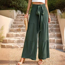 Chic Women's Palazzo Pants with Waist Tie and Pockets