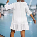 Women's V-Neck Shirt Dress with Flowing Ruffles