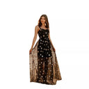 Chic Evening Dress with Star Appliqués in Sheer Fabric