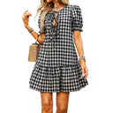 Chic Gingham Ruffle Dress with Bow Closure