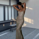 Chic Shiny Evening Dress with Spaghetti Straps