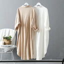 Chic Women's Long Sleeve Shirt Dress with Button Design and Dropped Shoulders