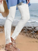 Ladies' Lace Trim Leggings with Elastic Waist