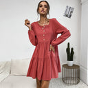 Stylish Women's Dress with Button Accents and Flowy Skirt