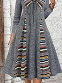 Unique Patterned Women's Dress with Button-Embellished Waist
