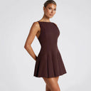 Chic A-Line Dress with Flowing Hem and Pleats