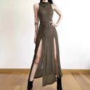 Chic Hooded Maxi Dress with Slit