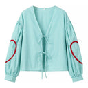 Modern Check Women's Blouse with Statement Sleeves