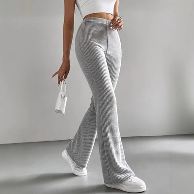High Waist Wide-Leg Ribbed Pants for Women